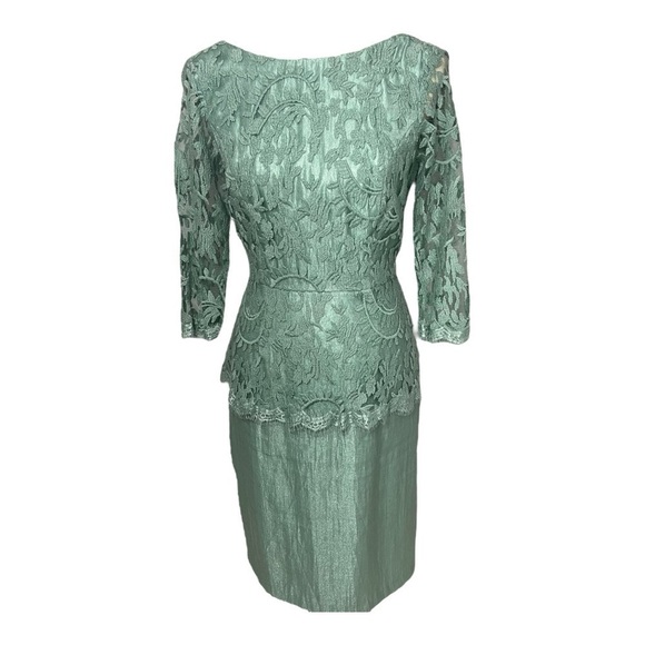 Adrianna Papell Dresses & Skirts - Adrianna Papell Peplum Dress Green Floral Lace Formal Wedding Guest Mermaid Sz 8